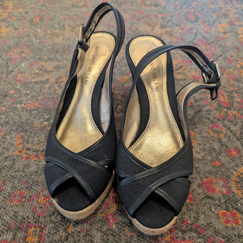 Antonio Melani Navy Peep-toe Wedges